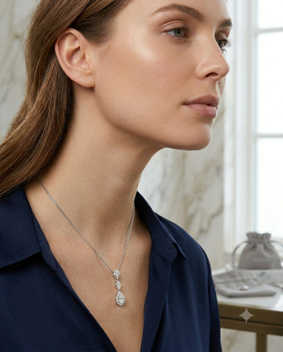 Kadın Sallantılı Moissanite Taşlı Gümüş Kolye