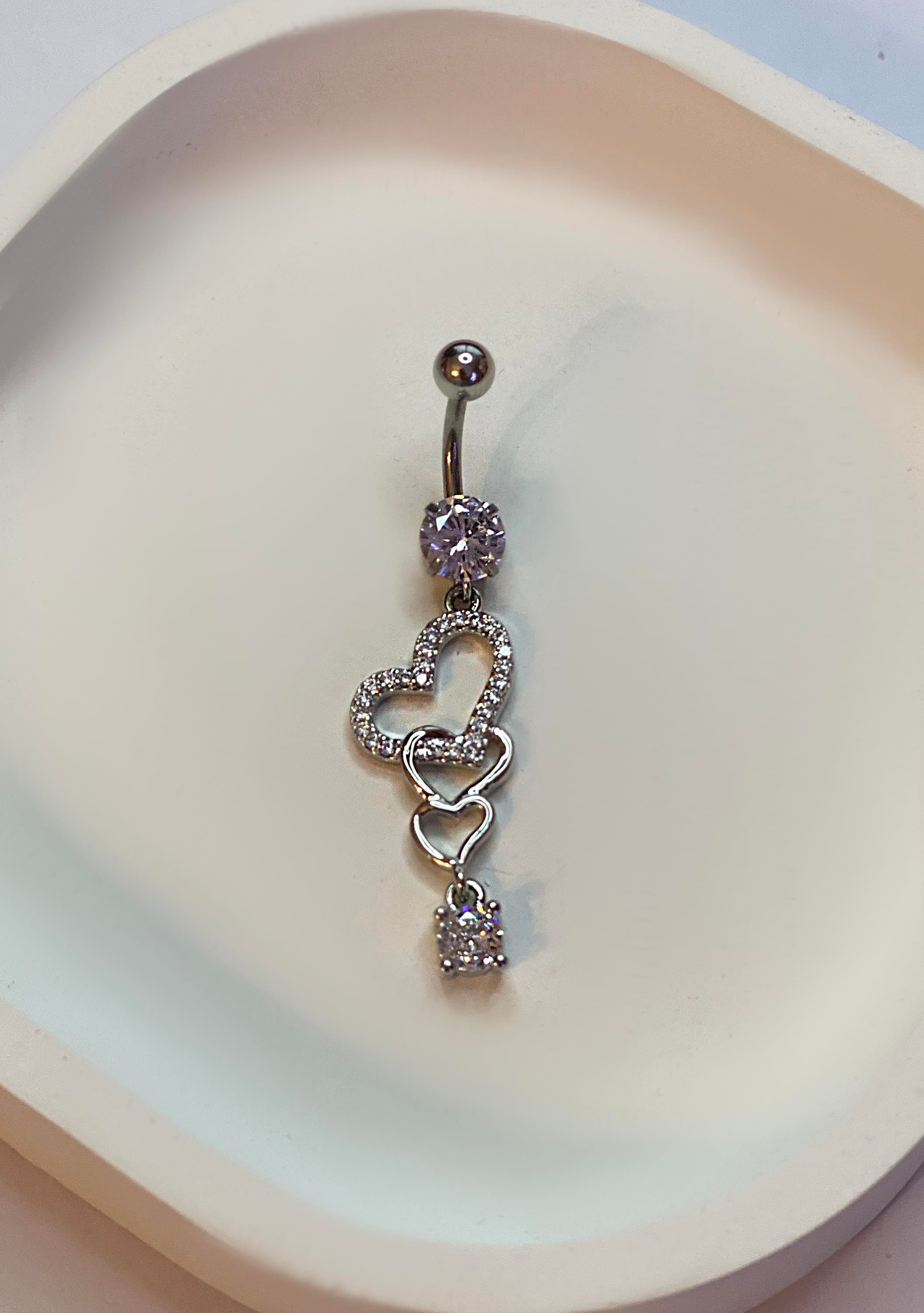 Kadın Sallantılı Taş Detay Kalp Model Çelik Piercing