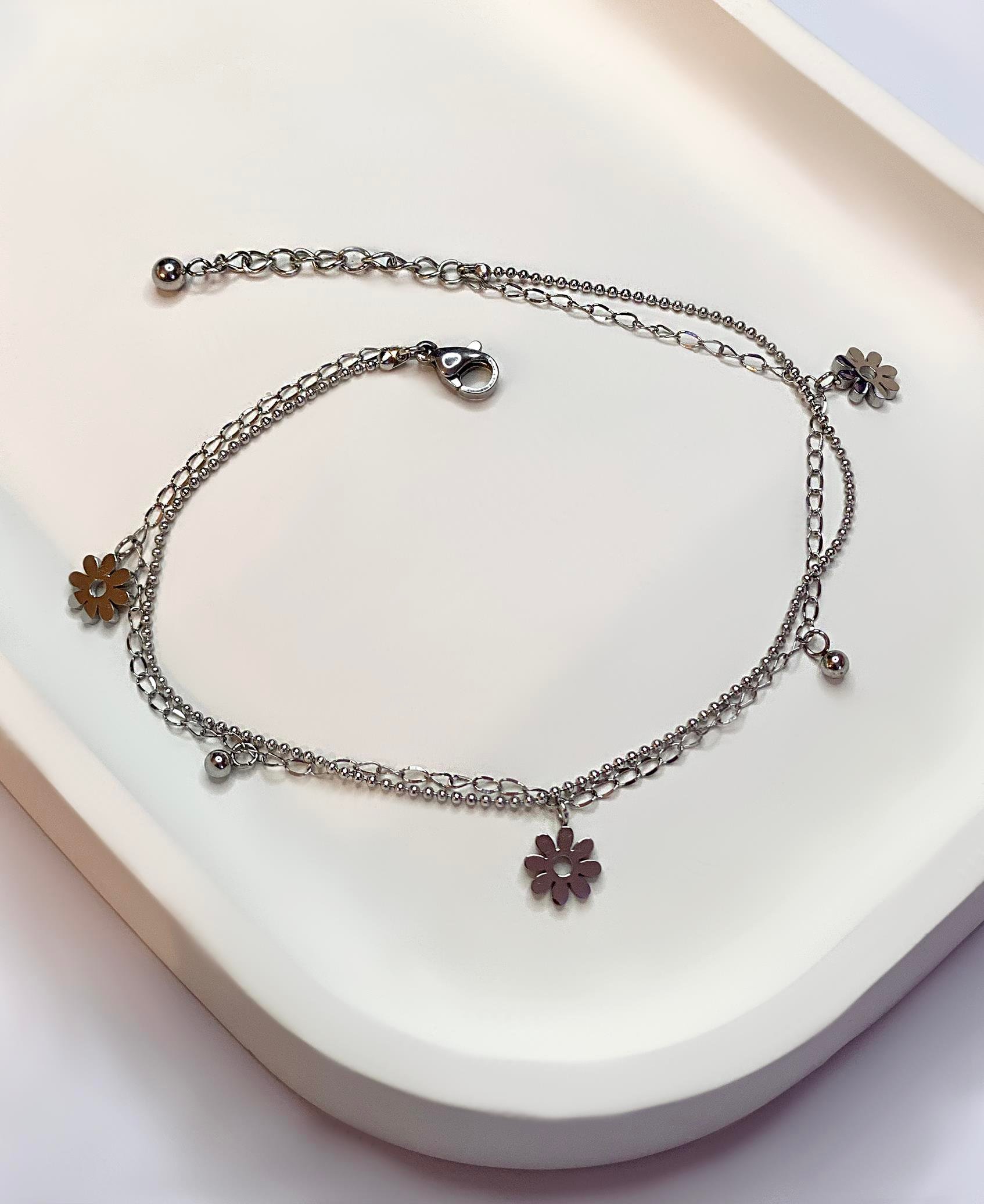 Kadın Üç Çiçek Model Çelik Halhal 