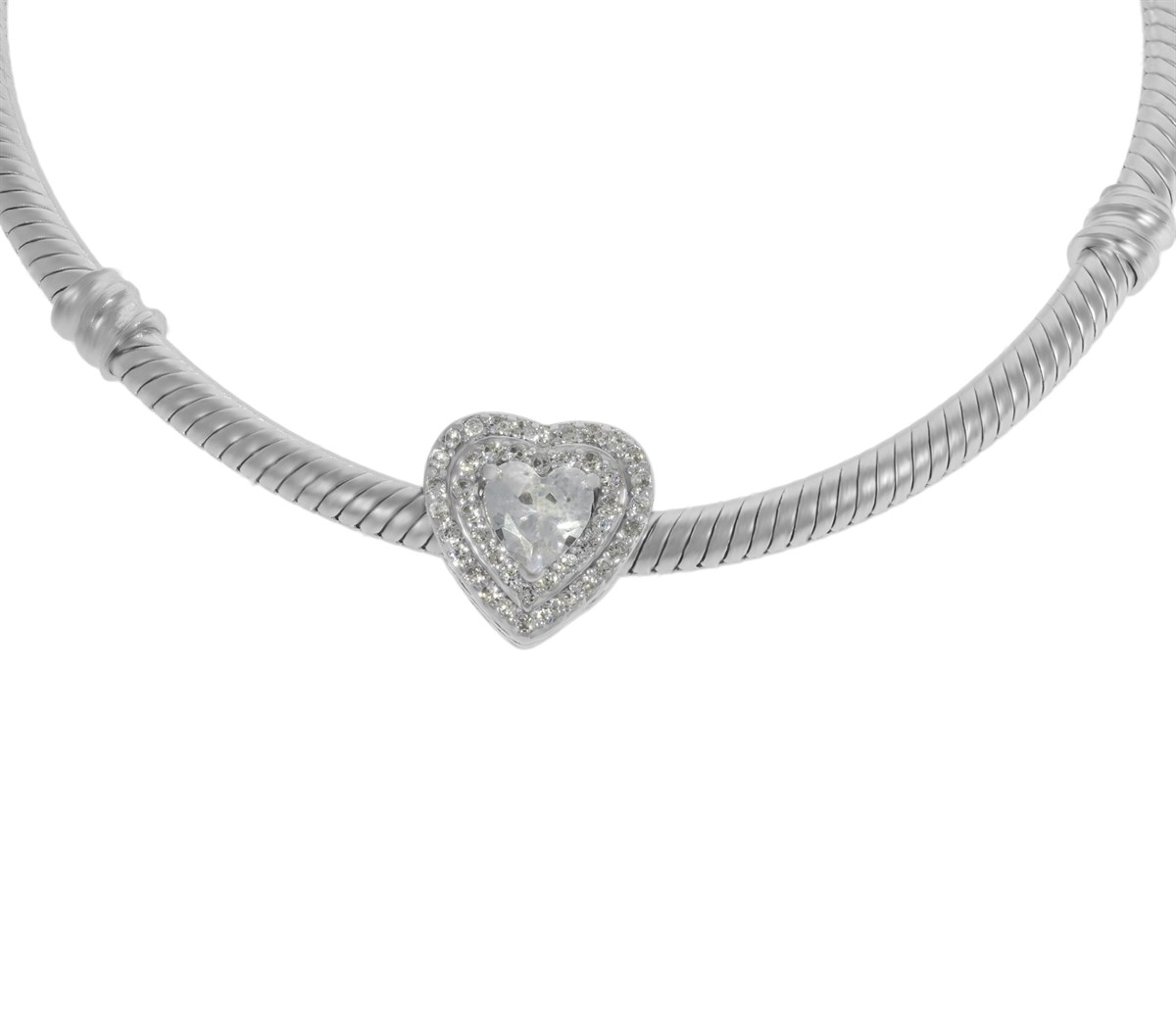 Kalp Model Taşlı Gümüş Charm