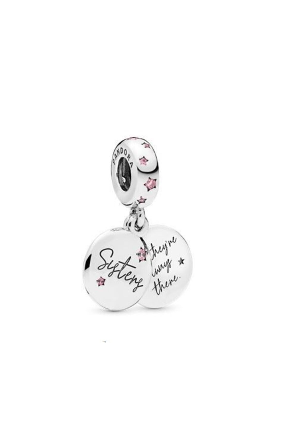 Kız Kardeş Yazılı Pembe Yıldızlı Model Gümüş Charm