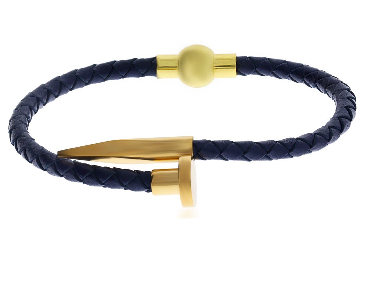 Unisex Çivi Model Gold Detay Lacivert Bileklik