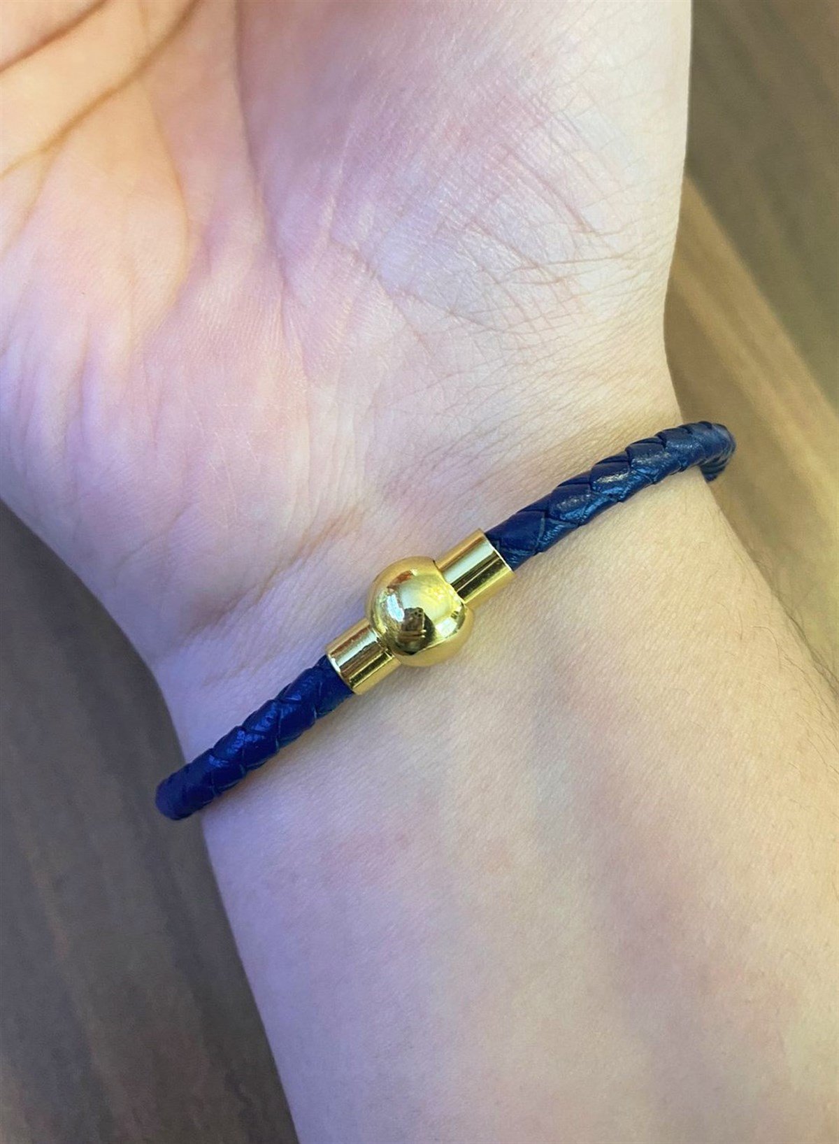 Unisex Çivi Model Gold Renk Detay Lacivert Bileklik