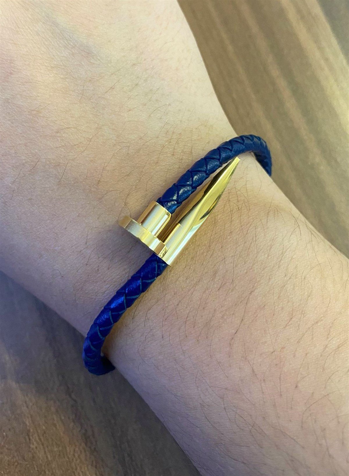 Unisex Çivi Model Gold Renk Detay Lacivert Bileklik