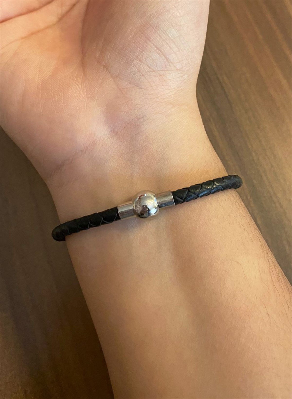 Unisex Çivi Model Gümüş Detay Siyah Bileklik