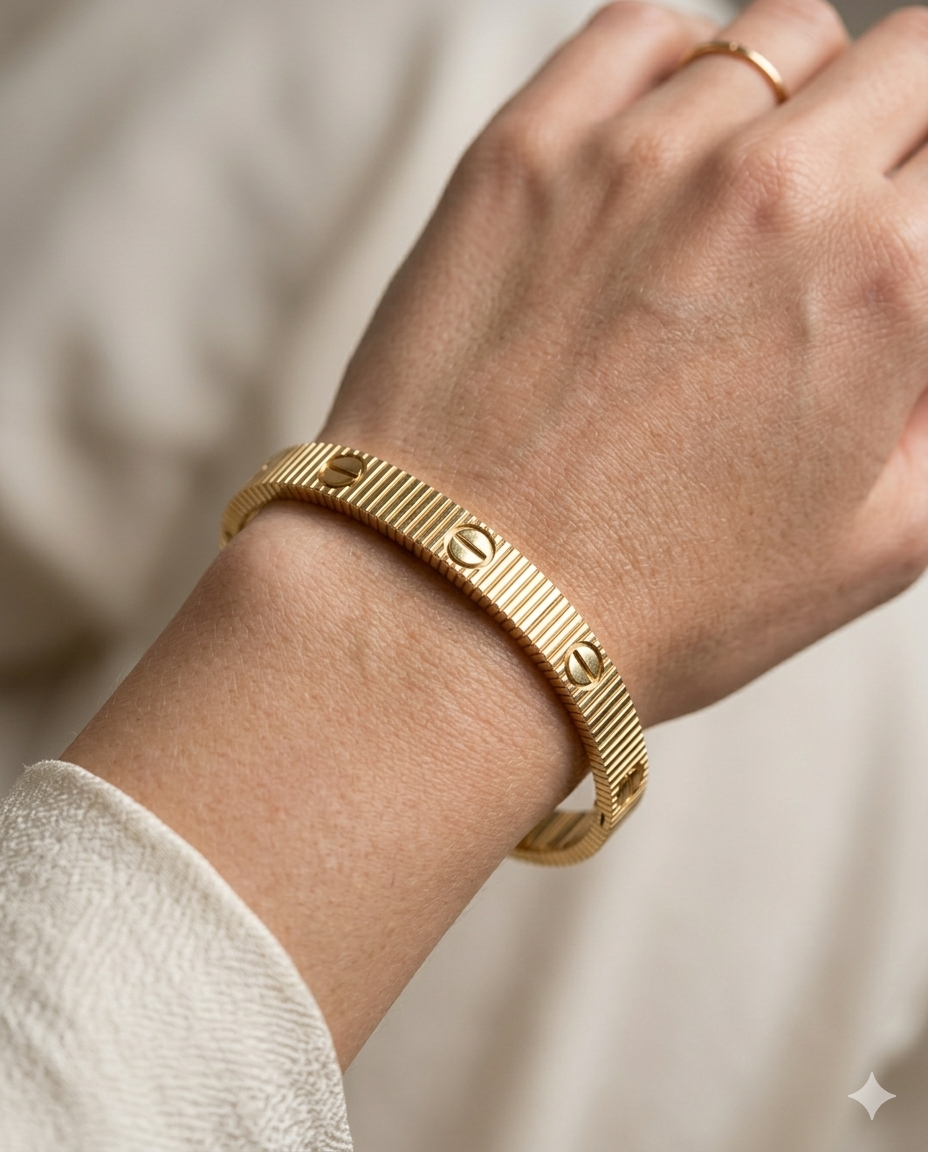 Unisex Limitsiz Aşk Detay Çelik Bileklik Gold