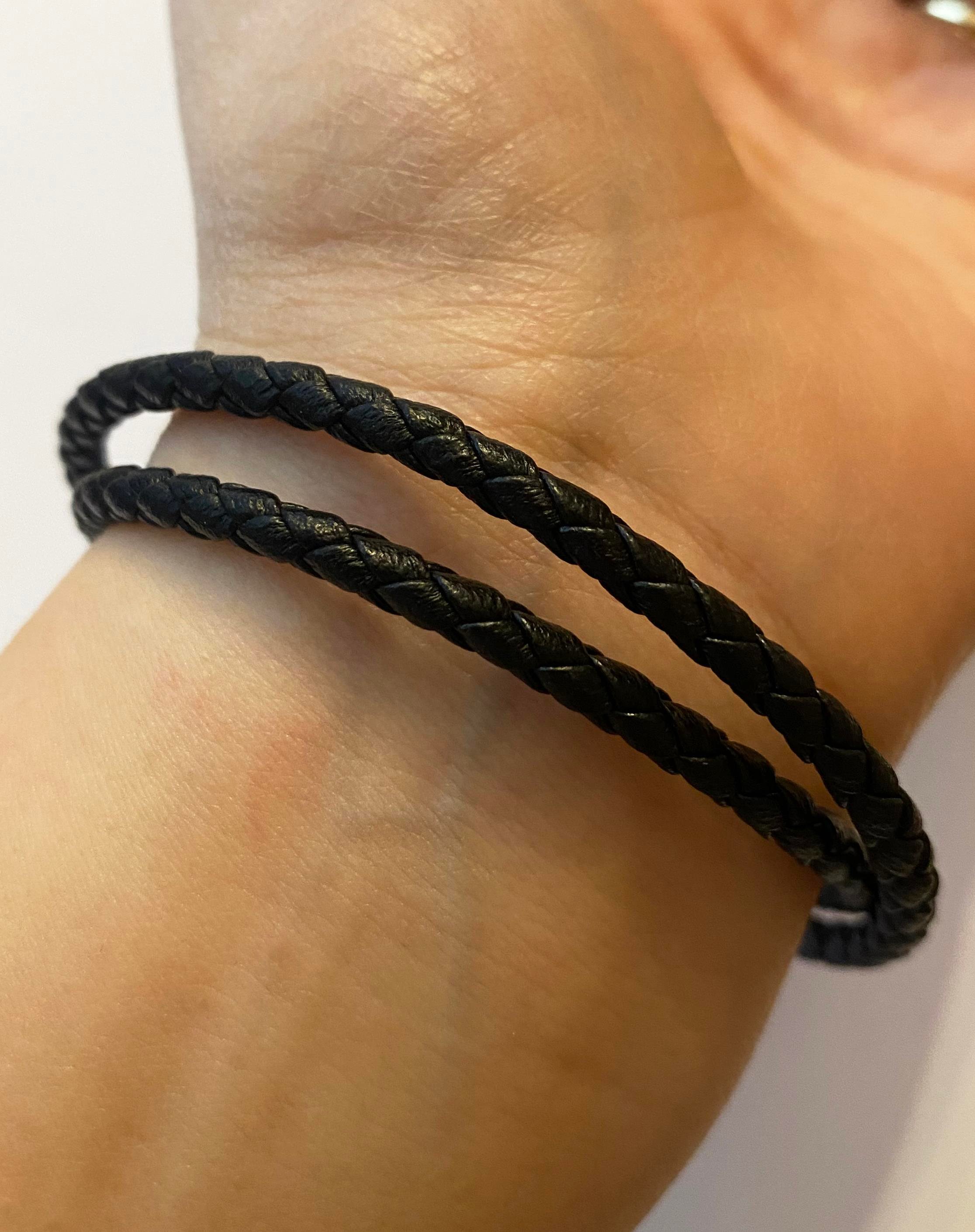 Unisex Siyah Renk Sarmal Deri Bileklik