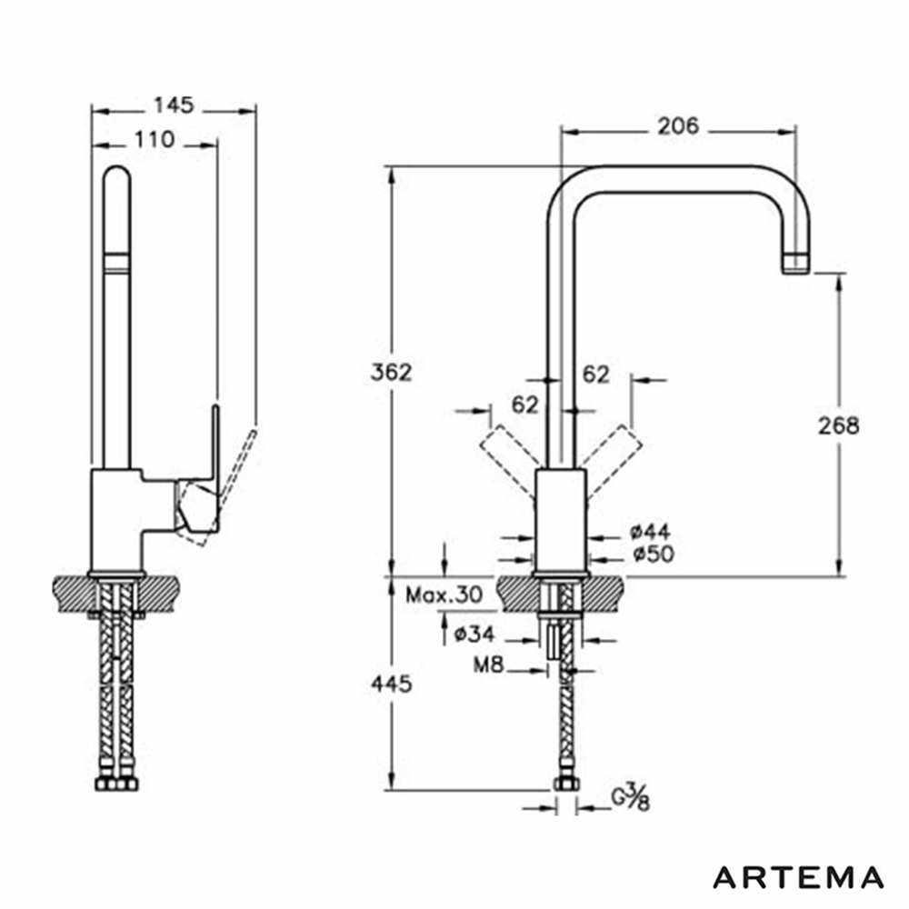 Artema Flo S Eviye Bataryası Krom A42103