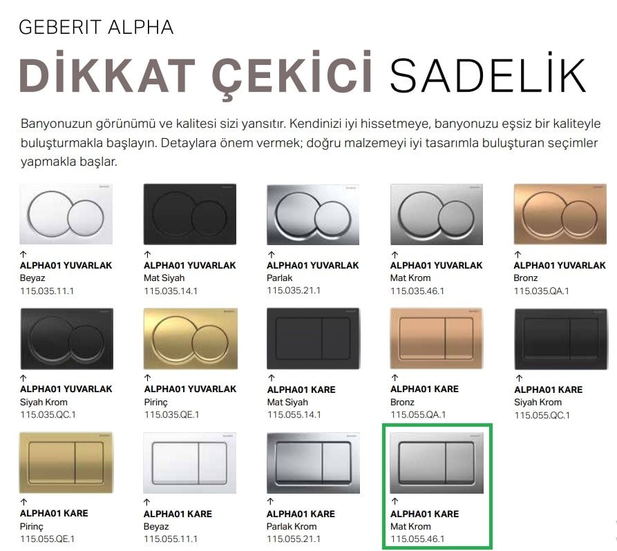 Geberit Alpha01 Kare, Mat Krom 115.055.46.1