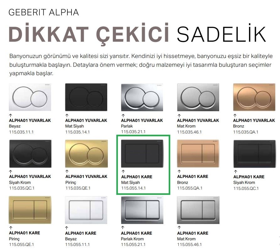 Geberit Alpha01 Kare, Mat Siyah 115.055.14.1