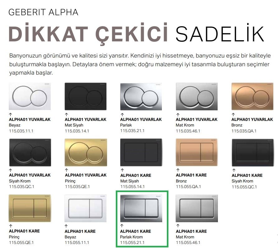 Geberit Alpha01 Kare, Parlak Krom 115.055.21.1