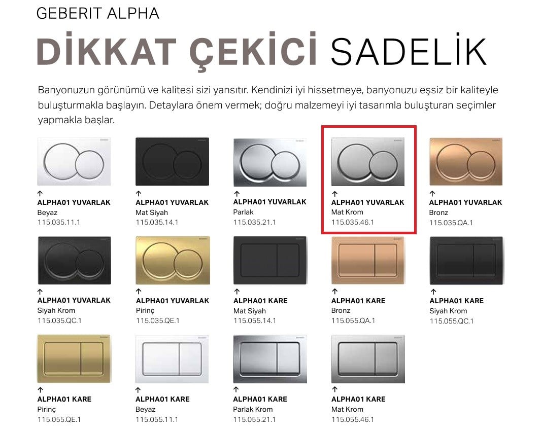 Geberit Alpha01 Yuvarlak, Mat Krom 115.035.46.1