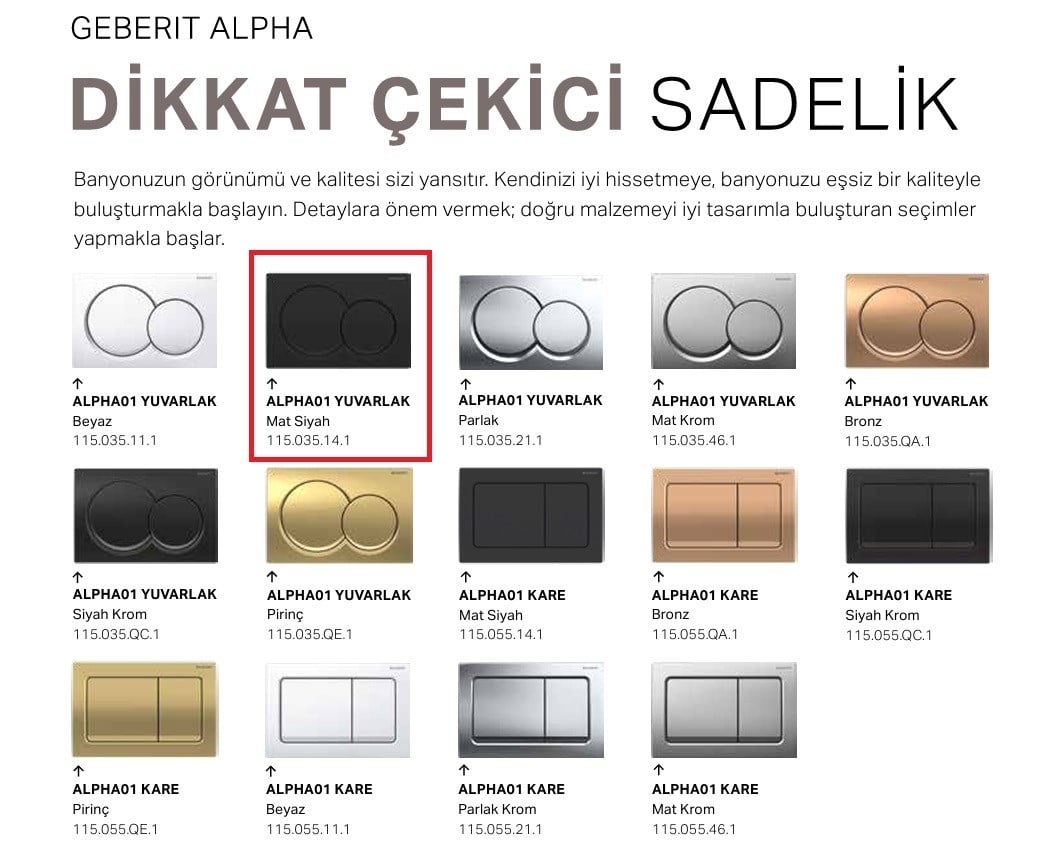 Geberit Alpha01 Yuvarlak, Mat Siyah 115.035.14.1