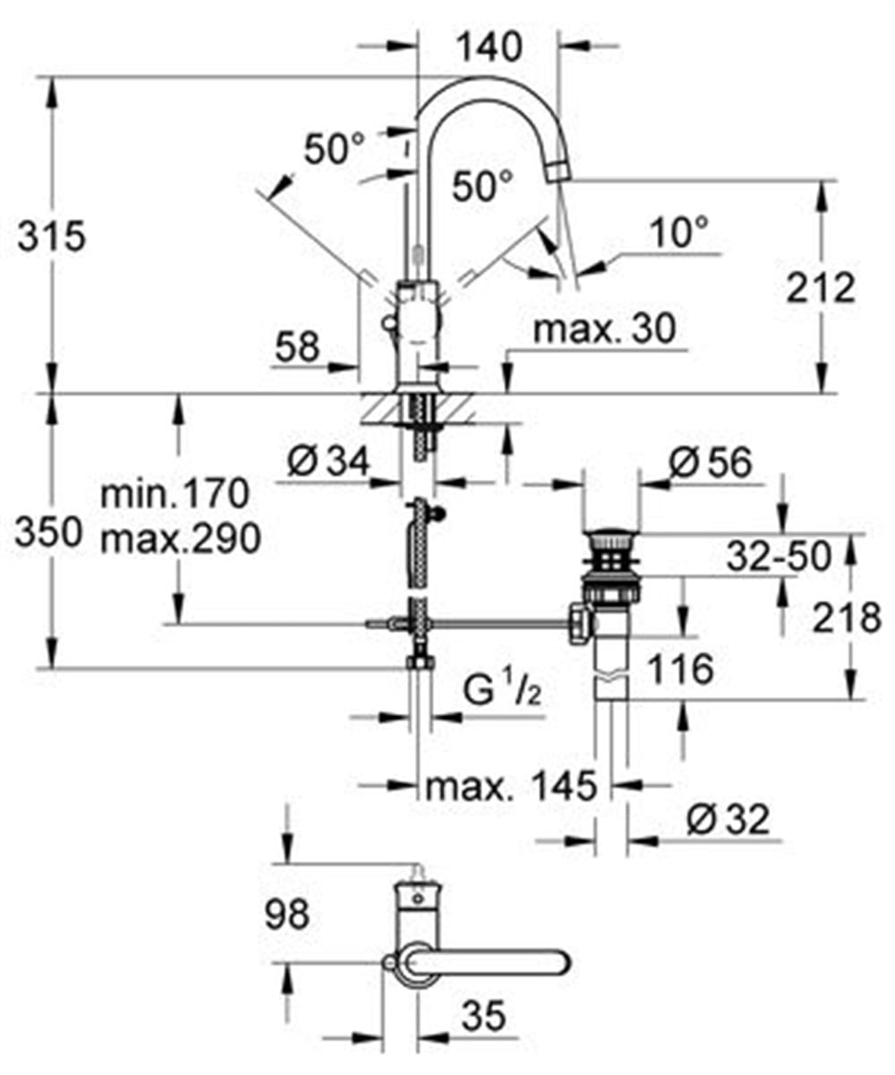 Grohe BauClassic Yüksek Lavabo Bataryası Krom (Sifon Kumandalı) 23095000