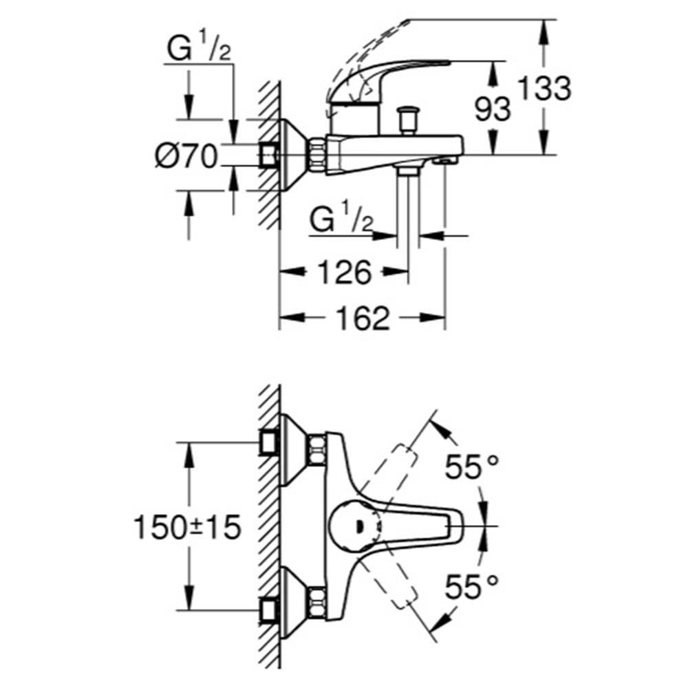 Grohe Baucurve Banyo Bataryası Krom 23599000