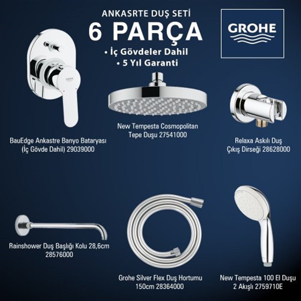 GROHE BauEdge Ankastre Banyo Duş Seti 6 Parça