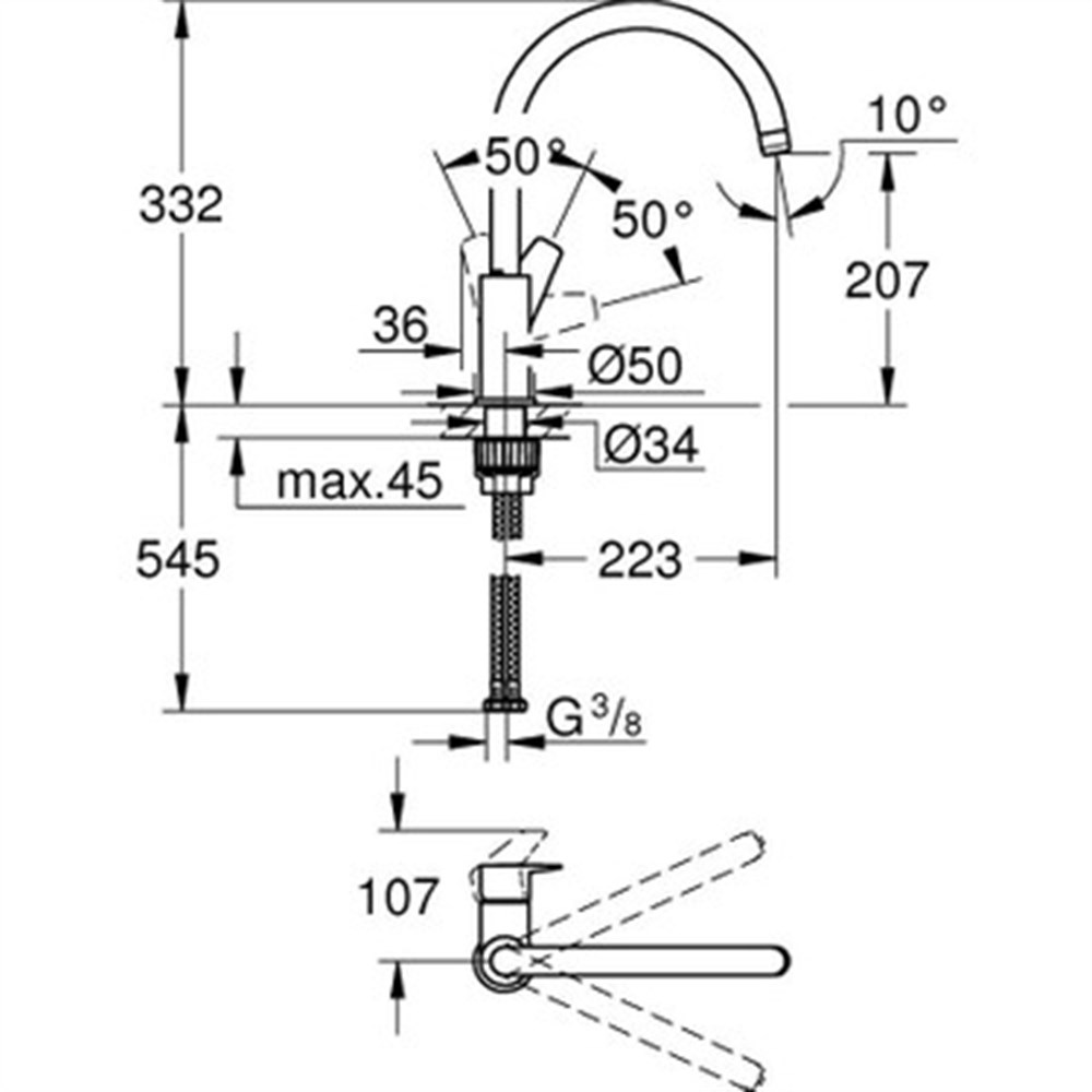 Grohe  Bauedge Eviye Bataryası 31367001