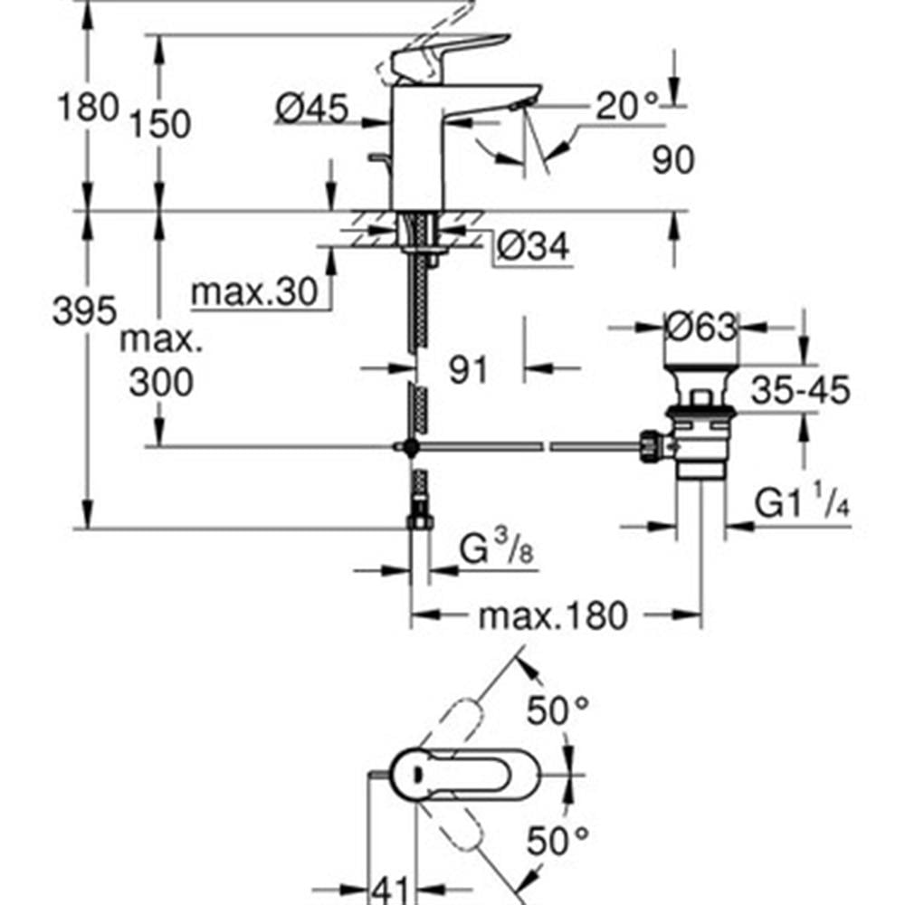 Grohe BauEdge Lavabo Bataryası Sifon Kumandalı Krom 23328000