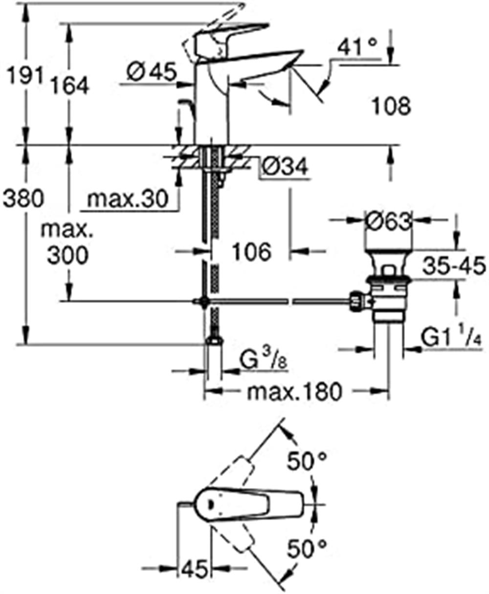 Grohe BauEdge Lavabo Bataryası Sifon Kumandalı M Boyut Krom 23758001