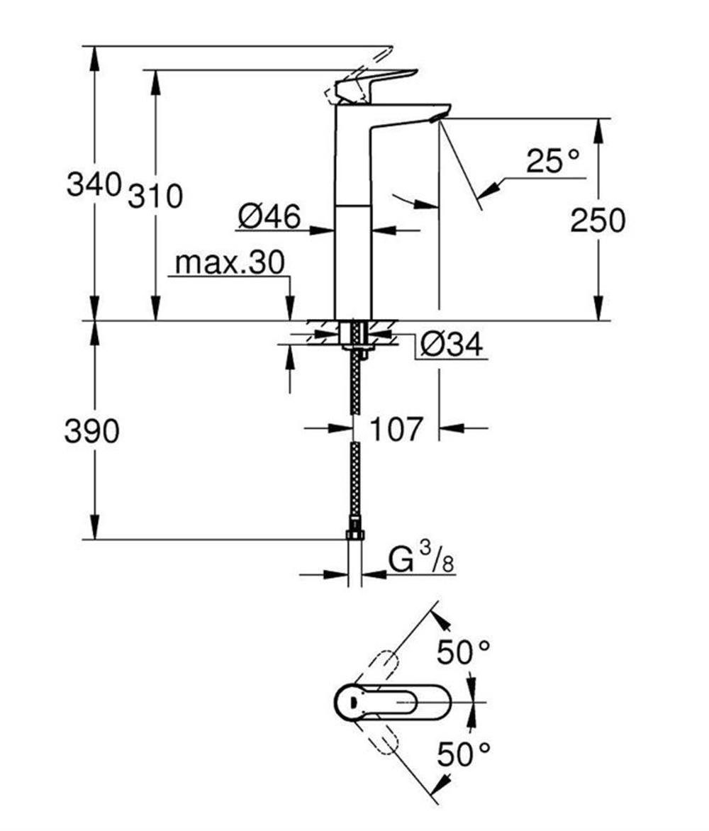 Grohe BauEdge Tezgah Üstü Lavabo Bataryası Krom 23761000