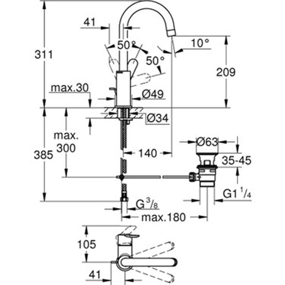 Grohe BauEdge Yüksek Lavabo Bataryası Sifon Kumandalı Krom 23760000