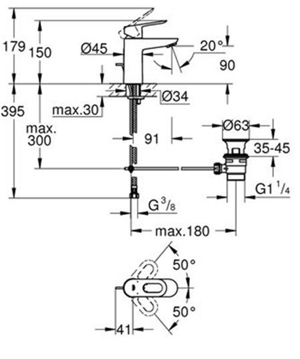 Grohe Bauloop Lavabo Bataryası Sifon Kumandalı Krom 23335000