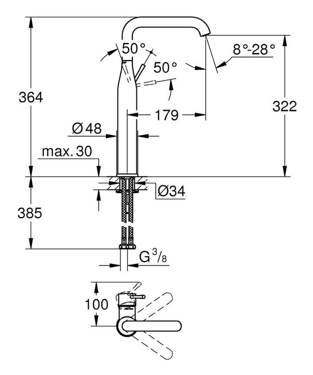 Grohe Essence Tezgah Üstü Lavabo Bataryası Bakır 23901DA1