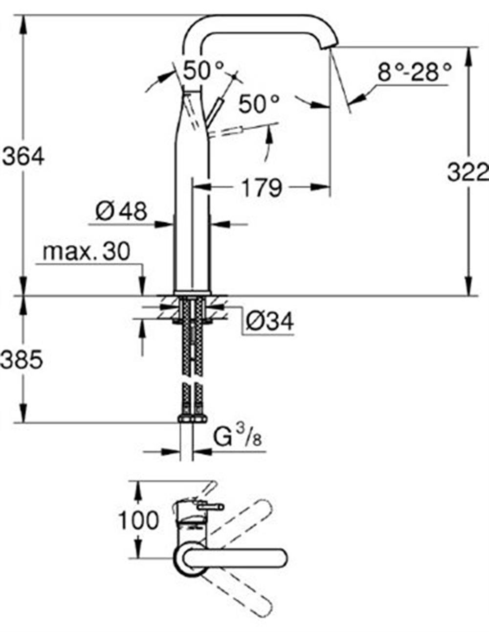 Grohe Essence Tezgah Üstü Lavabo Bataryası Sert Grafit 32901A01