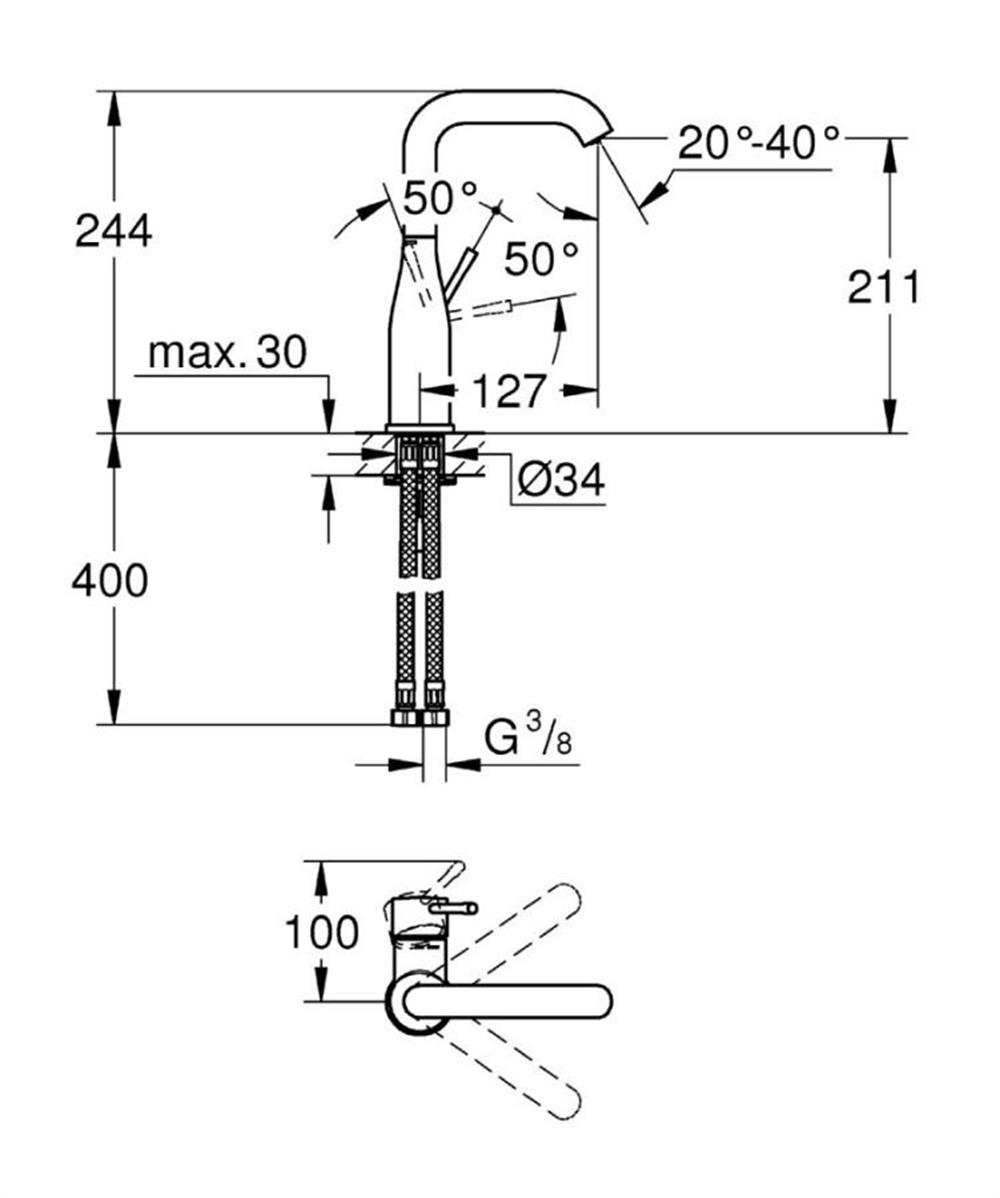 Grohe Essence Yüksek Lavabo Bataryası Sifon Kumandalı Krom 23541001