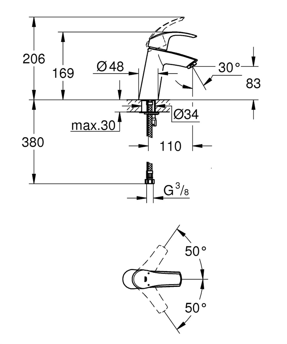 Grohe Eurosmart Lavabo Bataryası M Boyut Krom 23324001
