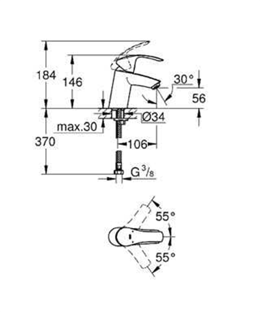 Grohe Eurosmart Tek Kumandalı Lavabo Bataryası S Boyut Krom 32467002