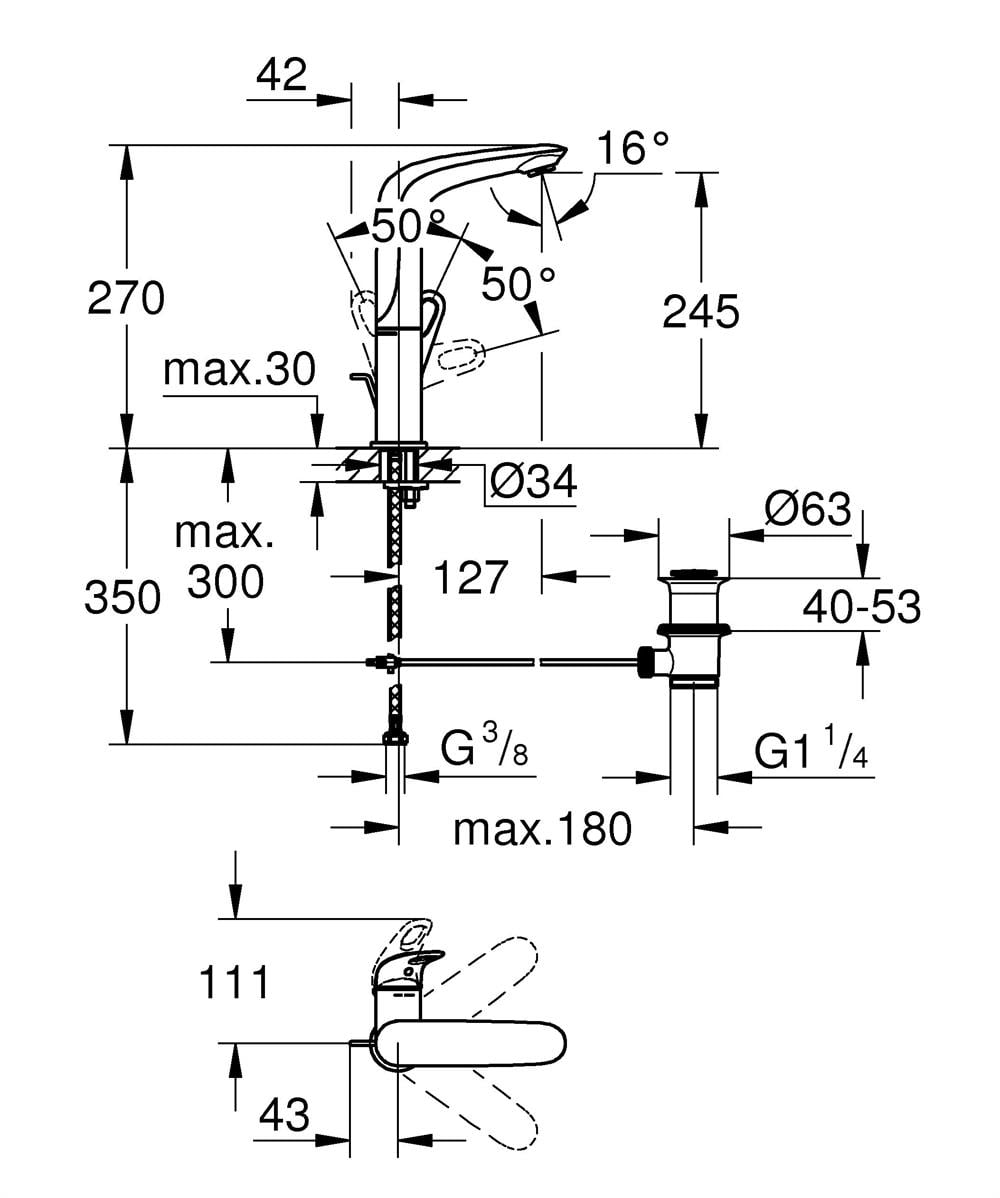 Grohe Eurostyle Yüksek Lavabo Bataryası Sifon Kumandalı Krom 23569003