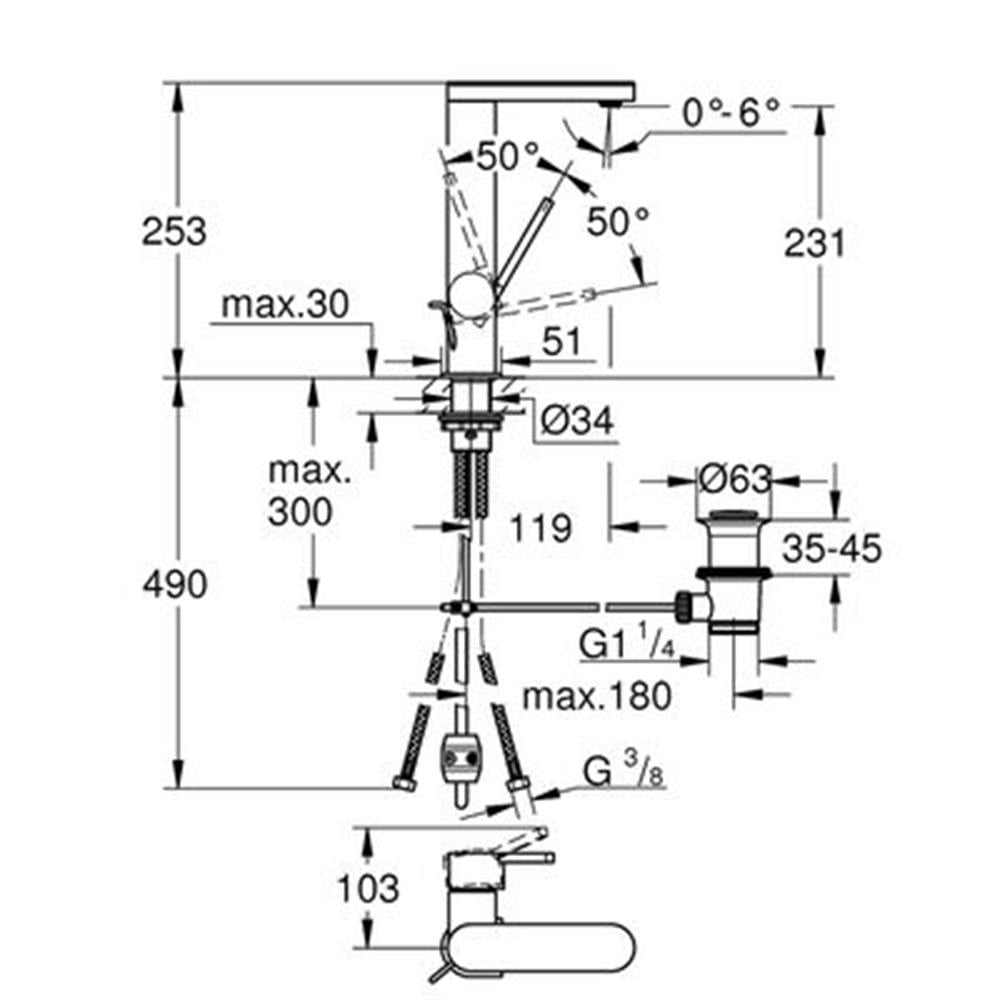 Grohe Plus Spiralli Yüksek Lavabo Bataryası Sifon Kumandalı Krom 23843003