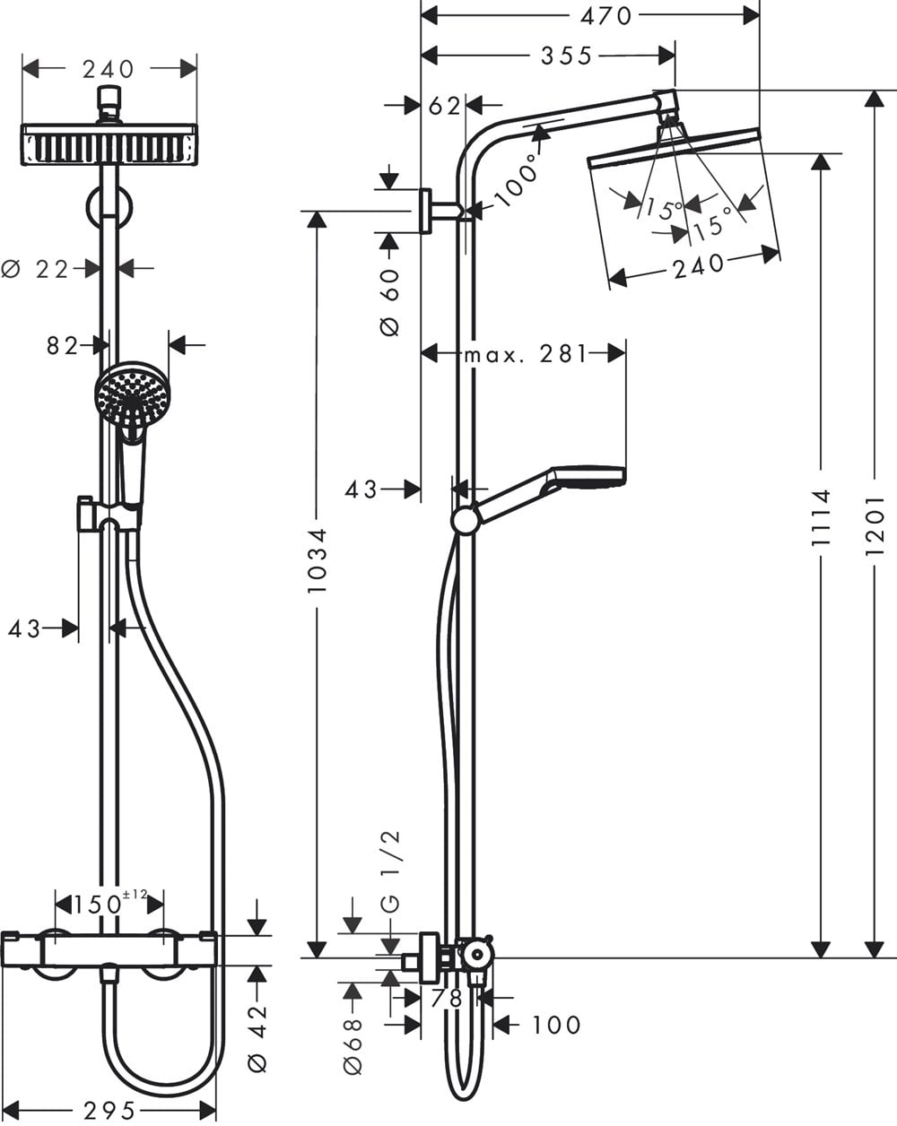 Hansgrohe Crometta E Duş Kolonu 240 1 Jet, Termostat ile