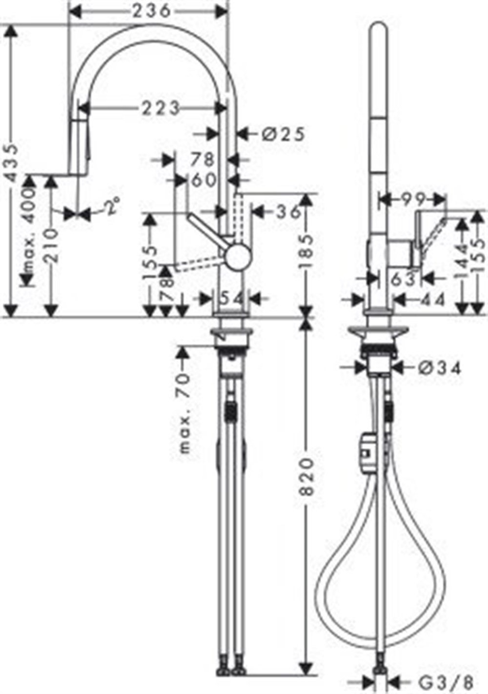 Hansgrohe Talis M54 Eviye Bataryası Paslanmaz Çelik 72800800