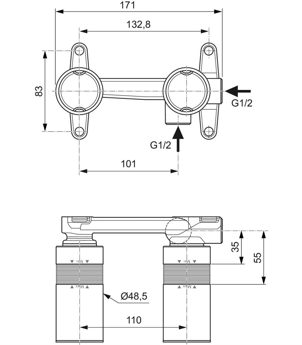 Ideal Standard Ankastre Lavabo Bataryası İç Set KIT 1 (Sıva Altı Grubu) A1313NU