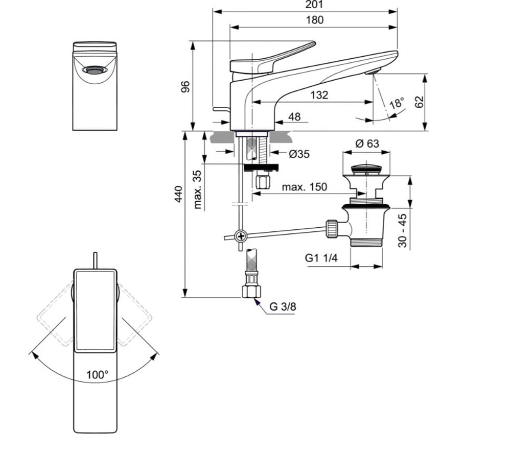 Ideal Standard Atelier Conca Lavabo Bataryası Fırçalı Altın BC753A2