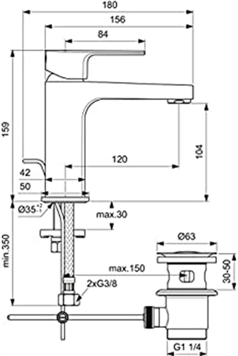Ideal Standard Cerafine D Lavabo Bataryası Krom (Sifon Kumandalı) BC686AA