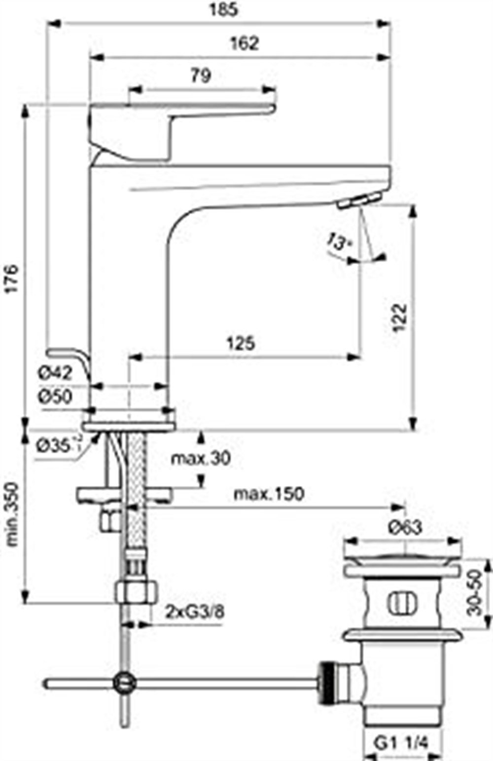 Ideal Standard Cerafine O Lavabo Bataryası Krom (Sifon Kumandalı) BC699AA