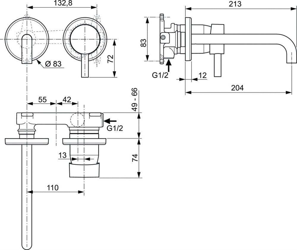 Ideal Standard Ceraline Ankastre Lavabo Bataryası (Sıva Üstü Grubu) Mat Siyah A6938XG