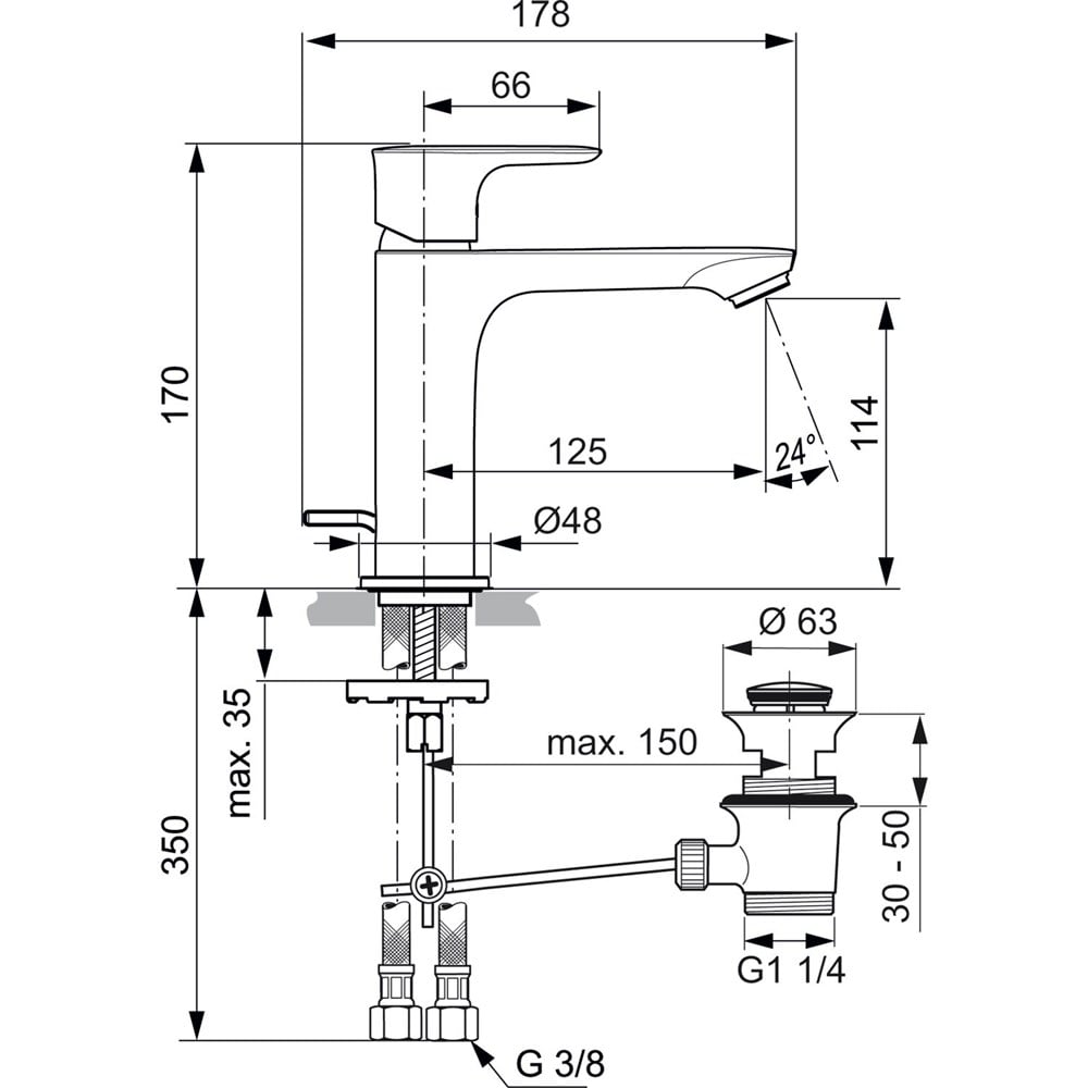 Ideal Standard Connect Air Grande Lavabo Bataryası Krom (Sifon Kumandalı) A7012AA