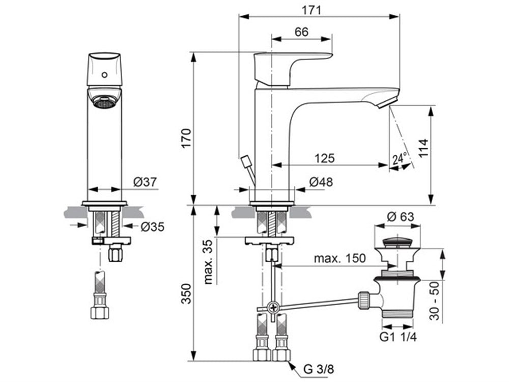 Ideal Standard Connect Air Grande Lavabo Bataryası Krom (Sifon Kumandalı) A7012AA
