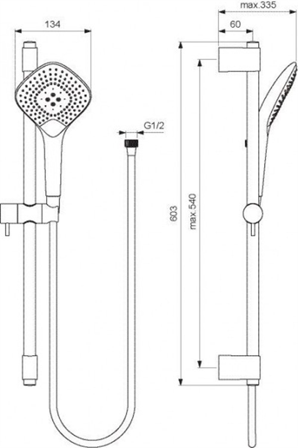 Ideal Standard IdealRain EvoJET Diamond 134 Sürgülü Duş Sistemi 60 cm B1762AA