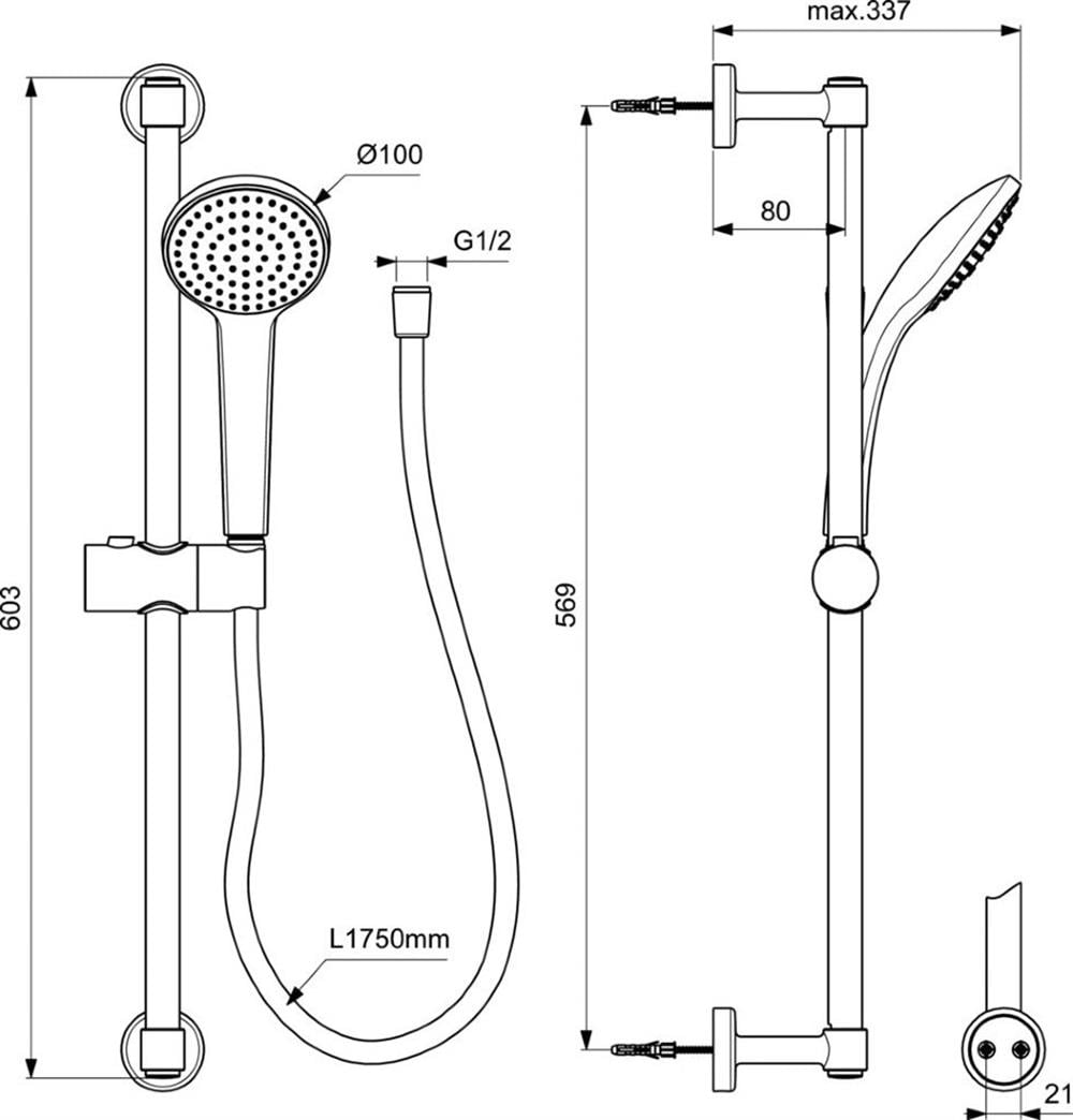 Ideal Standard IdealRain Soft 100 Sürgülü El Duş Takımı Mat Siyah 60 cm Sürgü BD142XG