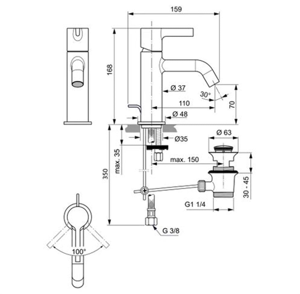 Ideal Standard Joy Lavabo Bataryası Manyetik Gri (Sifon Kumandalı) BC775A5