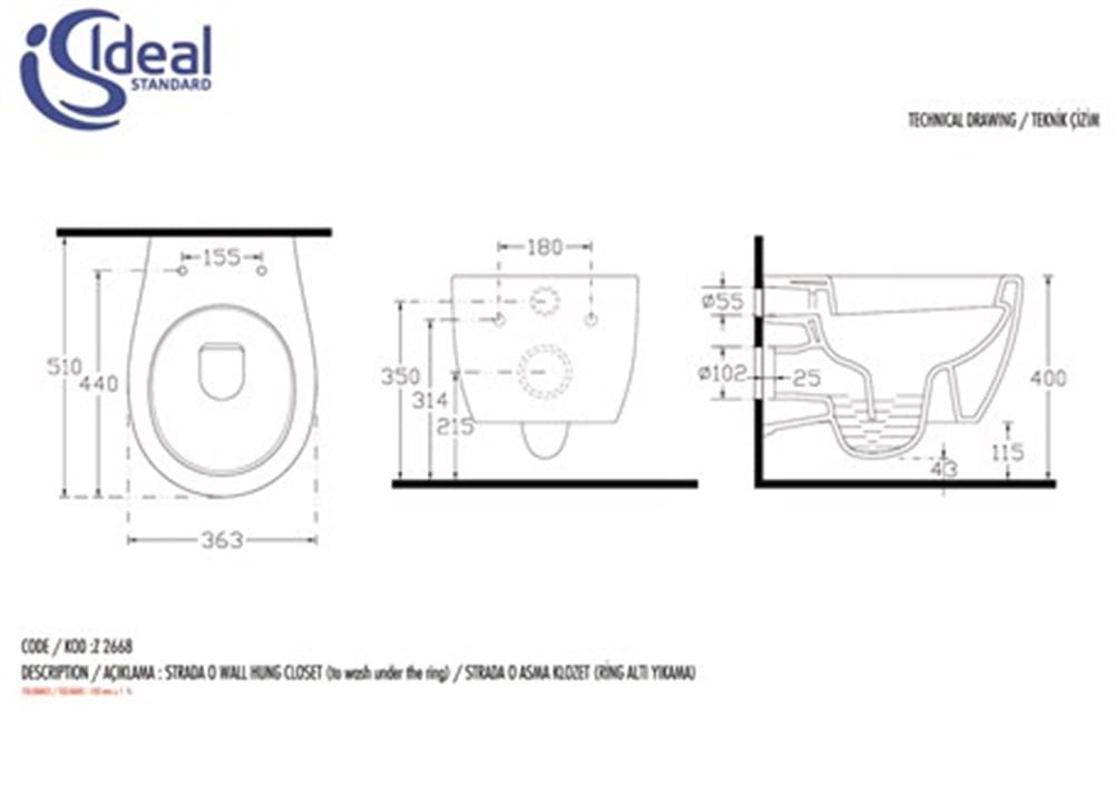 Ideal Standard Z266801 StradaO Asma Klozet