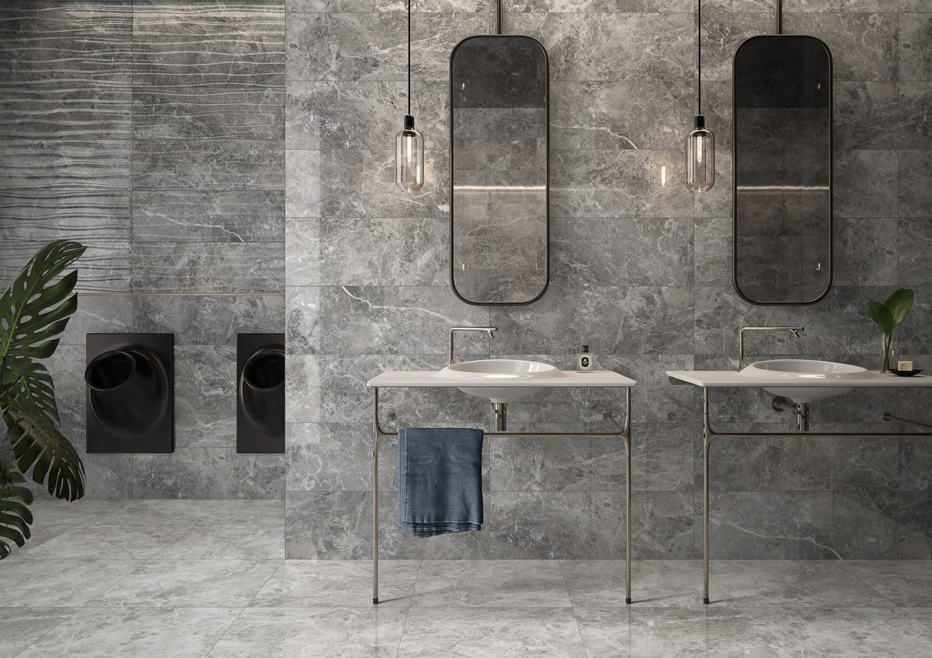 Vitra 30x90 Tundra Sky XL Gri 3D Dekor Parlak 8Rek Duvar Seramiği