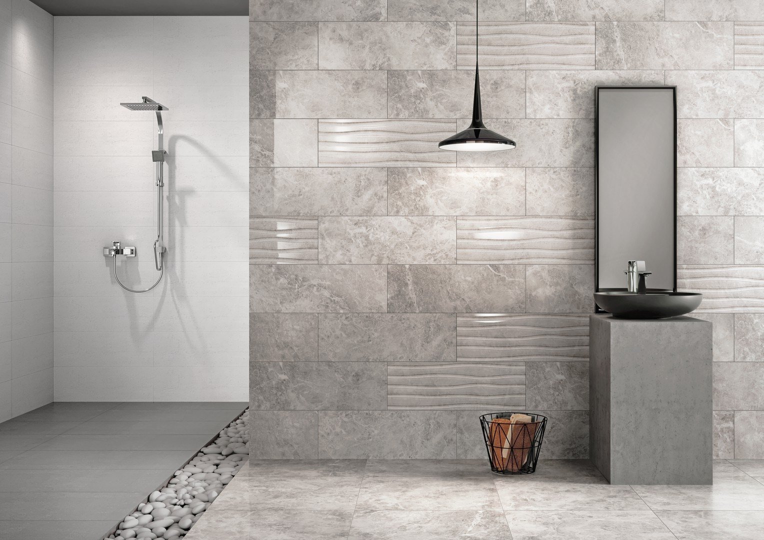 Vitra 30x90 Tundra Sky XL Gri 3D Dekor Parlak 8Rek Duvar Seramiği
