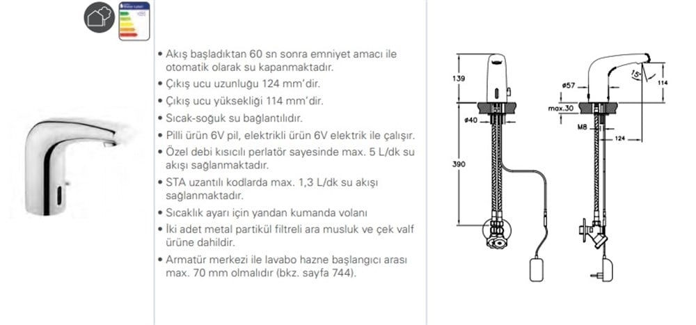 Vitra Aquasee Temassız Lavabo Bataryası Elektrikli Çift Su Girişli Krom A47104