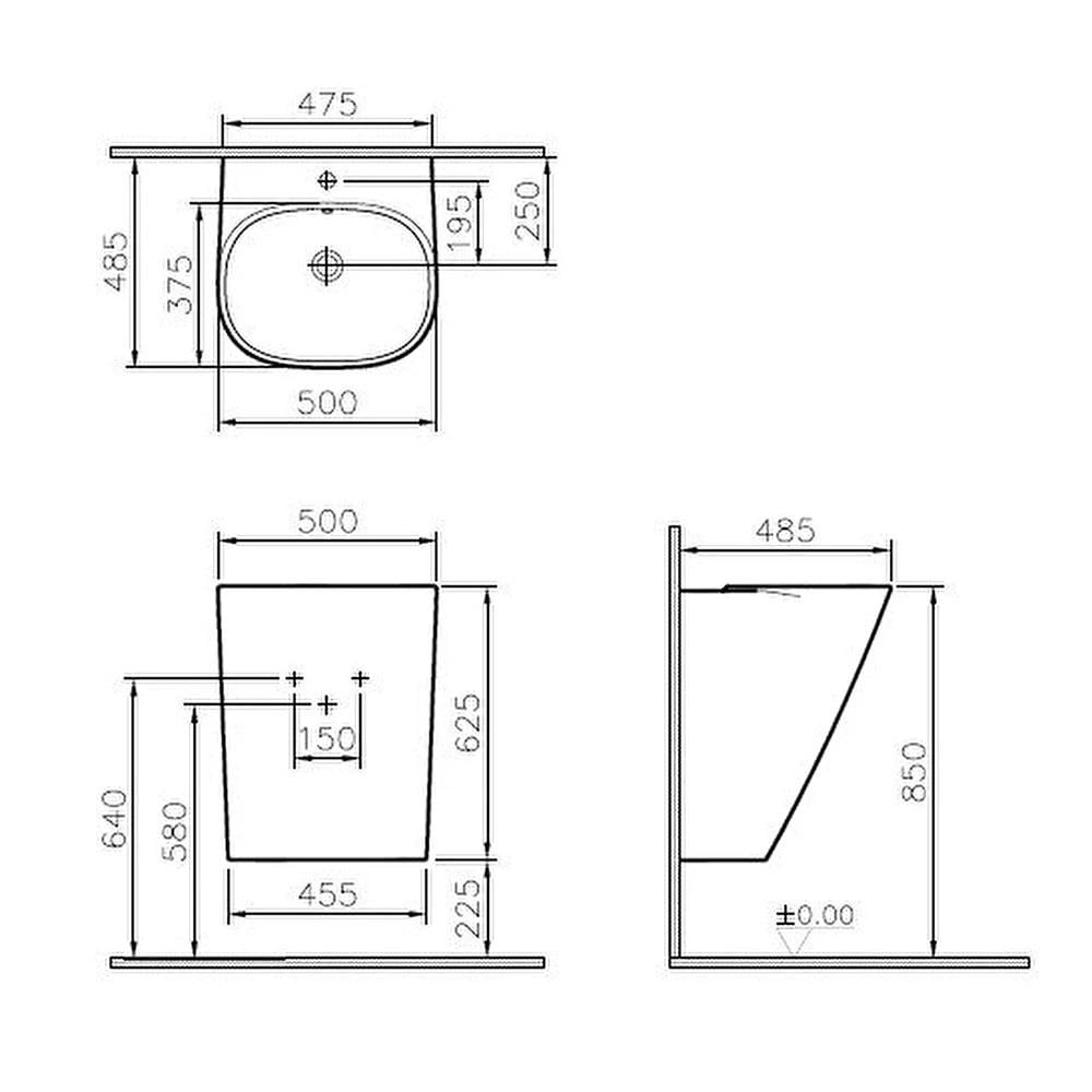 VitrA FRAME YARIM MONOBLOK LAV.ARMATÜR DELİKLİ 50CM BEYAZ 7798b403-0001